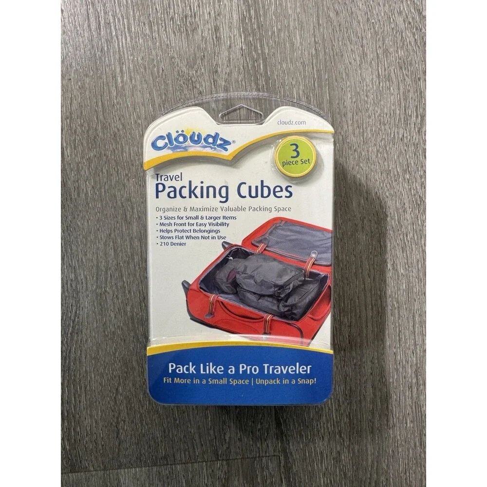Cloudz Travel Packing Cubes 3 Piece Set Black Luggage Organizer Mesh Zip Bags